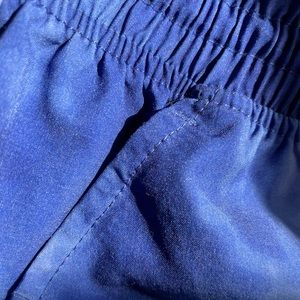 adjustable waistband swim trunks, blue and white